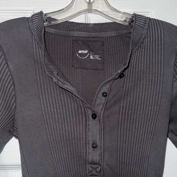 Aerie Charcoal Button Down Long Sleeve Shirt - Picture 3 of 6